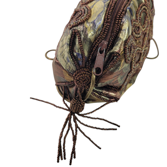 Vintage Magid Shoulder Bag Brown Iridescent Copper Beaded Handmade Shimmer Pouch - Picture 11 of 13